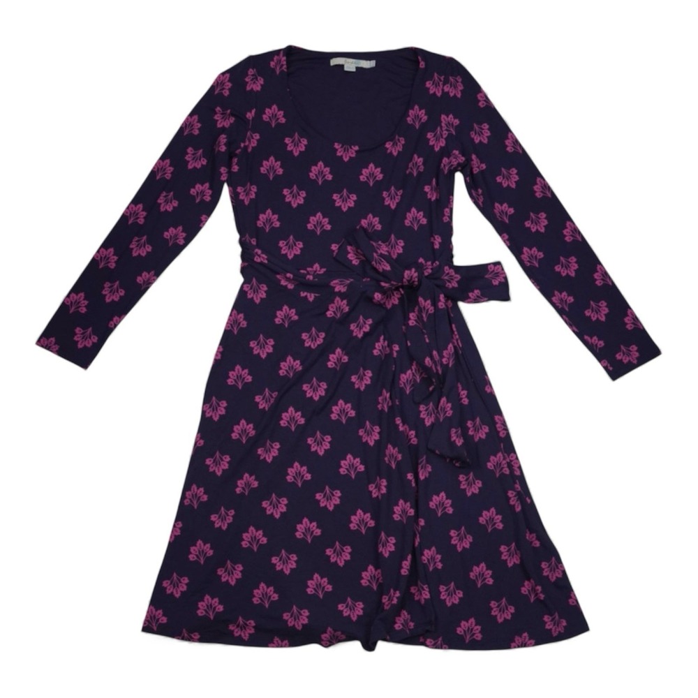 Boden Silvia Jersey Knit Faux Wrap Dress Purple Pink Floral Petite 4P